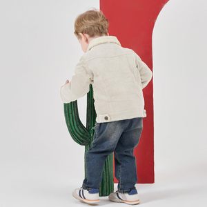 Veste en velours côtelé pour bébé garçon, manteau d'hiver en polaire pour tout-petit, vêtement chaud imprimé teint en pièce avec doublure Sherpa et boutons pour enfant - Product Image 5