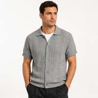Maßgeschneiderter Kurzarm-Cardigan für Herren mit Polokragen, Zopfmuster, Atmungsaktiv für Frühling und Sommer