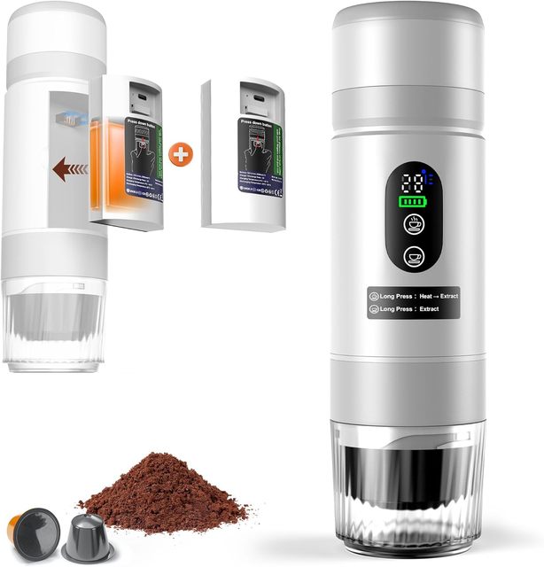 New Arrival 3 in 1 Portable Espresso Maker Coffee Capsules Machine 20 Bars Pump Pressure 80ml Water Tank with Detachable Battery