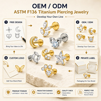 JiaXin ASTM F136 Titanio de grado implante, pin sin rosca con parte trasera plana, labret, piercing corporal para labio, hélice, concha, estrella, CZ, 16G