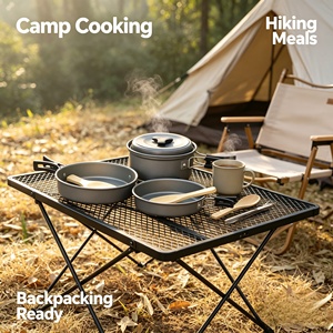 <span class=keywords><strong>Set</strong></span> di pentole da campeggio all'aperto, <span class=keywords><strong>set</strong></span> da cucina pieghevole portatile in lega di alluminio con borsa a rete per escursioni, picnic e viaggi - Product Image 5