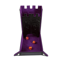 Tour à dés en cuir PU en forme de château, rembourrée et personnalisée avec motif de dragon DND, avec plateau
