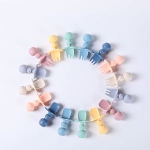Cuchara y Tenedor Pequeños de Silicona para Niños, Vajilla Transfronteriza en Stock para Entrenamiento de Bebés, Diseño Sólido - Product Image 2