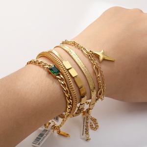 18K PVD Gold Plated Waterproof Jewelry Non Tarnish butterfly love Heart Bracelet Cuban <b>Chain</b> Stainless Steel Bracelet for Women - Product Image 2