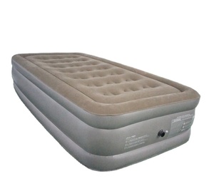 Queen/single size soft flocking surface double height inflatable air mattress with air pump built-in sleeping mat