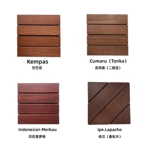 Dalles de terrasse en bois Kempas pour intérieur et extérieur, imperméables, contemporaines, antidérapantes, à emboîtement - Product Image 4