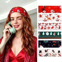 Ikat Kepala Elastis Natal Lucu Motif Santa dan Kepingan Salju, Ikat Rambut Lebar untuk Wanita, Aksesoris Rambut Pesta Liburan