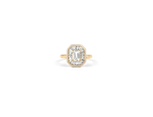 Anillo de compromiso de lujo con diamante cultivado en laboratorio, corte esmeralda, oro blanco y rosa de 14K, estilo Art Deco, inspirado en lo vintage, joyería de impacto. - Product Image 2