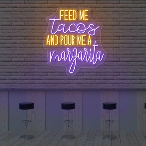 Letrero <span class=keywords><strong>de</strong></span> Neón Personalizado con la Frase 'Feed Me <span class=keywords><strong>Tacos</strong></span> and Pour Me a Margarita', Logotipo Personalizado, Letrero <span class=keywords><strong>de</strong></span> Luces LED RGB Flexibles - Product Image 1