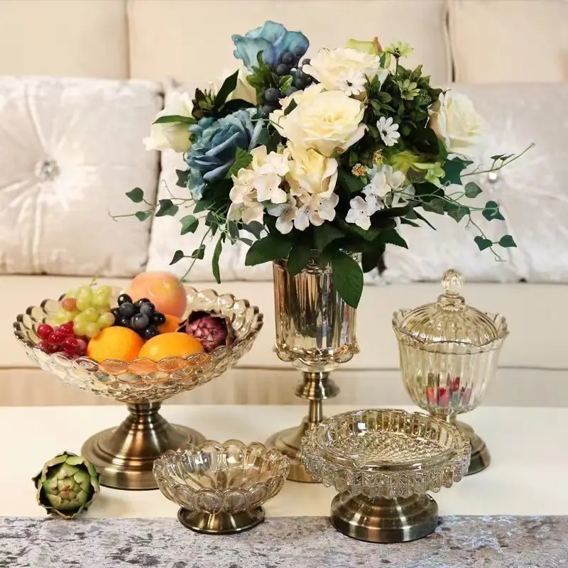 ins European light luxury amber home decoration fruit plate furniture decoration vase