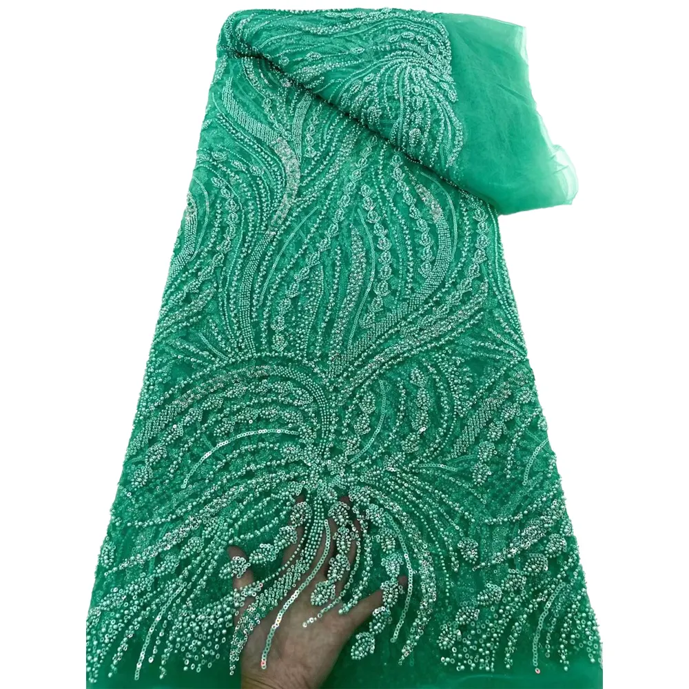 Hfx का नवीनतम अफ्रीकी बेडेड फीता कपड़े पत्थर कढ़ाई फ्रेंच मेष सीसिन फीके कपड़े निगेरियन ट्यूल फीता पार्टी पोशाक