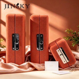 JINSKY Luxury Velvet Jewelry Case Custom Logo Wholesale Snap Closure Elegant Gift <b>Box</b> for <b>Rings</b> and Necklaces - Product Image 2