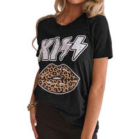 T-shirts pour femmes en stock, col rond, imprimé léopard, grandes tailles, tendance décontractée, vêtements pour femmes
