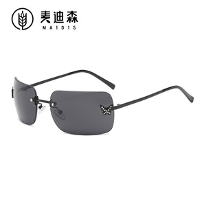 Maidis Frameless Diamond Butterfly Sunglasses 8129 Black Square Unisex UV400 Sun Protection Travel Fashion - Product Image 1