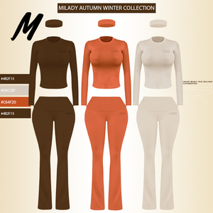 Set Autunnale Personalizzato con Logo, Nuova Camicia a Maniche Lunghe da Donna e Pantaloni a Vita Alta, Set Casual in Cotone da 2 Pezzi per Casa e Relax - Product Image 2