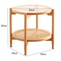 Salon moderne Table basse double couche de bureau en bois massif rotin et verre Petite table basse amovible portable pour l'extérieur