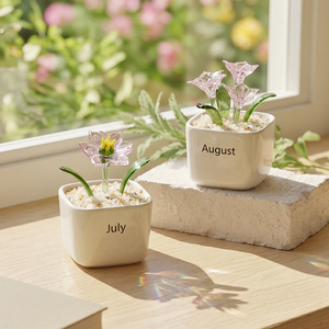 Lot de 12 mini plantes <span class=keywords><strong>en</strong></span> pot <span class=keywords><strong>en</strong></span> verre de Murano, fleurs de naissance, bonsaïs <span class=keywords><strong>en</strong></span> cristal soufflé à la main pour décoration de bureau et d'étagère, pour l'équilibre énergétique - Product Image 2