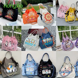 Hong'ao tùy chỉnh mua sắm Tote Túi được thiết kế thêu Craft Pattern Nylon Dây Kéo Túi vải shopping Tote <span class=keywords><strong>Bag</strong></span> với dây đai - Product Image 3