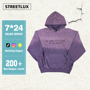 Streetlux Vintage Sudadera con capucha de gran tamaño para hombre 500GSM Heavyweight Acid Wash Distressed Custom Rhinestone Hoodie - Product Image 1