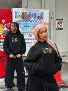 بدلة رياضية رجالية مخصصة بتطريز وتطبيقات، هودي وبنطلون رياضي فضفاض من الصوف الثقيل، ملابس رياضية قطنية للرجال - Product Image 2