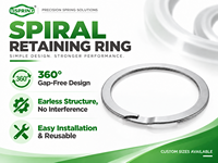 Lispring Carbon Steel and 304H and 316 Stainless Steel Plain Finish External Spiral Retaining Ring with 40-52 HRC Hardness