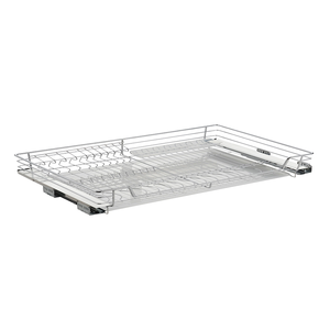 Organisateur de rangement de cuisine moderne à 2 niveaux, accessoires de placard coulissant avec tiroir extractible en métal et panier en fil métallique - Product Image 1