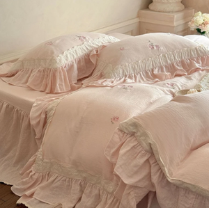 Ensemble de literie en dentelle à volants <span class=keywords><strong>Beatrice</strong></span> <span class=keywords><strong>Rose</strong></span> / <span class=keywords><strong>Rose</strong></span> - Product Image 4