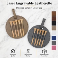 Porte-tee de golf en similicuir gravable au laser, en forme de sac, avec 5 tees en bois et logo gravé