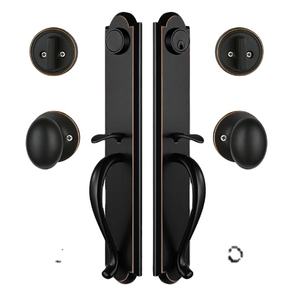 Juego de manija de puerta doble delantera para puerta delantera exterior Acabado en <span class=keywords><strong>bronce</strong></span> <span class=keywords><strong>envejecido</strong></span> Manija de entrada con llave y juego de manija ficticia - Product Image 1