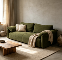 Modernes Stoffsofa Einzel- oder Zweisitzer für Apartment-Wohnzimmer Couch Bequemer Olivgrüner Stoff