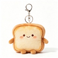 Porte-clés en peluche personnalisé OEM ODM en forme de pain grillé mignon, jouet en peluche doux en forme de pain, porte-clés pour sac à dos avec logo personnalisé