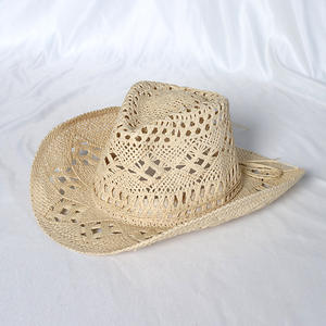 Venta al por mayor verano playa al aire libre sombrilla sombrero de paja para el sol vaquero occidental Jazz sombrero de ala ancha hecho a mano Retro hueco vaquera sombrero Fedora - Product Image 5