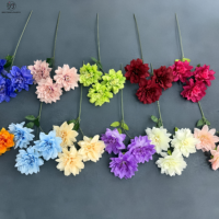 Fleurs artificielles en soie de chrysanthème bordeaux à tige longue, 3 ou 6 têtes, avec feuilles, pour décoration de mariage et de maison
