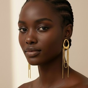 Pendientes colgantes de acero inoxidable con cadena de borlas, diseño geométrico dorado y plateado para fiesta, joyería de moda para mujer TE60709 - Product Image 2