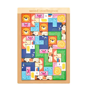 لعبة تعليمية للأطفال لوحة ألغاز إبداعية ثلاثية الأبعاد لعبة تتكون من لوح خشبي على شكل حيوانات لعبة تجميع ألغاز للأطفال