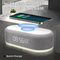 6-in-1 15W draadloze oplader voor mobiele telefoons met draadloze speaker, klok, 9-ontwerp sfeerverlichting & alarm, oogbeschermende lamp