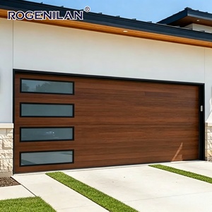 Portes de <span class=keywords><strong>garage</strong></span> sectionnelles automatiques Rogenilan en aluminium aspect bois moderne avec fenêtre en verre noir pour villas - Product Image 2