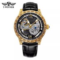 Montre Winner de Luxe pour Homme, Mécanique, Grand Cadran Squelette, Tourbillon, Design Creux, Mouvement Japonais, Bracelet en Cuir, Usage Professionnel