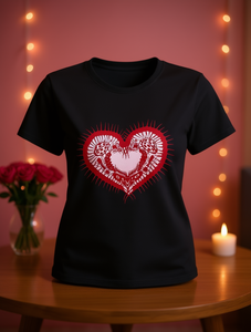 T-Shirt da Donna per San Valentino, Manica Corta, Collo Tondo, Stampa Cuore e Animali, Stile Casual Invernale, 100% Cotone Jersey - Product Image 2