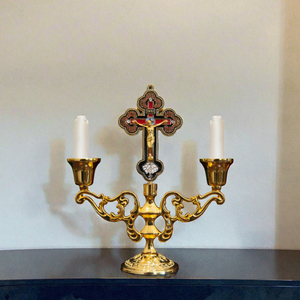 Candélabre en métal pour église, croix catholique, porte-bougie d'autel sacré, cérémonies religieuses, or antique, décoration dévotionnelle pour chapelle domestique - Product Image 3