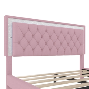 3-Piece Pink Bedroom Set, <b>Bed</b> Size Upholstered <b>Platform</b> <b>Bed</b> with LED Lights & 2 Nightstands, Tufted Headboard <b>Bed</b> <b>Frame</b> - Product Image 6