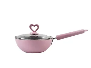 Yeni ürün seramik kaplama çin wok tava sevimli kalp şeklinde set çok fonksiyonlu wok