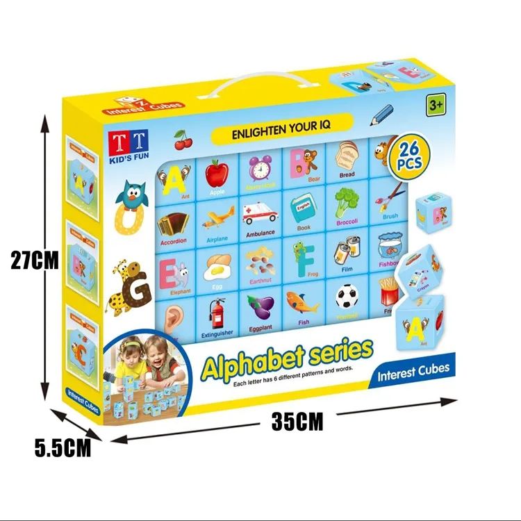 QINGTANG Mainan Kubus Puzzle Pendidikan Dini 26 Buah Mainan Blok Alfabet Mainan Pembelajaran Alfabet