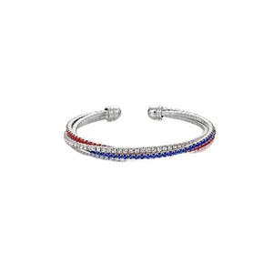 Bracciale Aperto Regolabile Geometrico in Zircone Rosso Bianco Blu Placcato Argento Anticato, Gioiello Unisex di Tendenza per Uso Quotidiano - Product Image 2