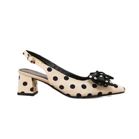 Escarpins à bout pointu et talon bloc pour femme |   Chaussures à talons hauts élégantes rétro à pois avec nœud décoratif pour soirée