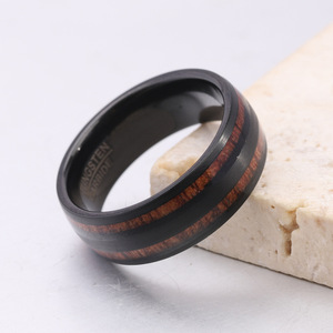 <b>Tungsten</b> Steel Ring 8mm Black With Wood Grain Inlay Wedding Band Fashion Jewelry - Product Image 2