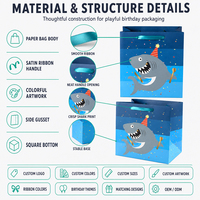 Sacs cadeaux en carton ondulé écologiques entièrement personnalisables avec poignée en ruban motif requin pour les fêtes d'anniversaire des enfants