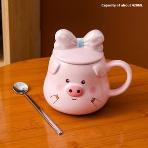 Creative Pink Girl Cartoon <strong>Pug</strong> Shaped Ceramic <strong>Mug</strong> with Handle and Bow Lid Porcelain Breakfast Coffee Cup Beer Milk Hot Thermal - Product Image 6