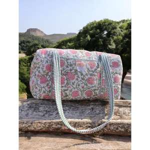 Artisan Blockprinted Cotton Quilted Duffle <b>Bag</b> Handmade With Sturdy Straps Lightweight Construction And Stylish Design - Product Image 6