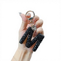 Porte-clés de luxe avec initiale en cristal noir et strass, 26 lettres, breloque alphabet scintillante pour sac, accessoires pour clés de voiture pour femmes